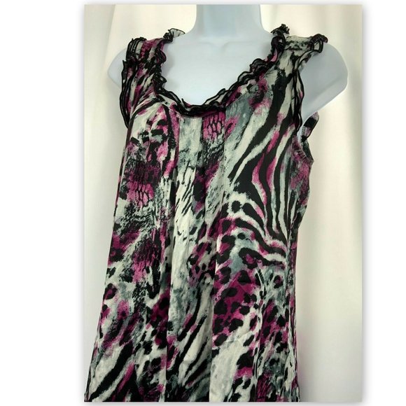 LARRY LEVINE Womens Size Medium Purple Black Zebra Tiger Sleeveless BLOUSE Top - Picture 4 of 6